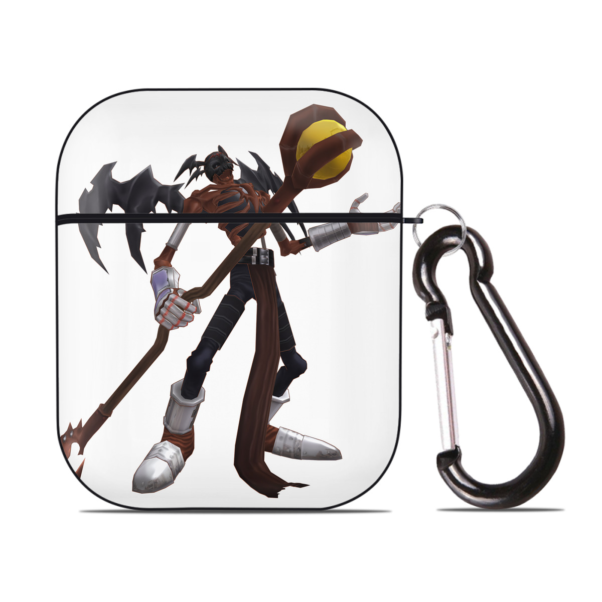 （画像用） Digimon デジタルモンスター/デジモン AirPods 第2世代保護ケース ハードシェル ブラック 耐衝撃・防指紋・カラビナ付き