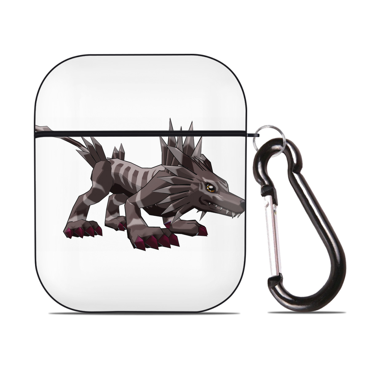 （画像用） Digimon デジタルモンスター/デジモン AirPods 第2世代保護ケース ハードシェル ブラック 耐衝撃・防指紋・カラビナ付き