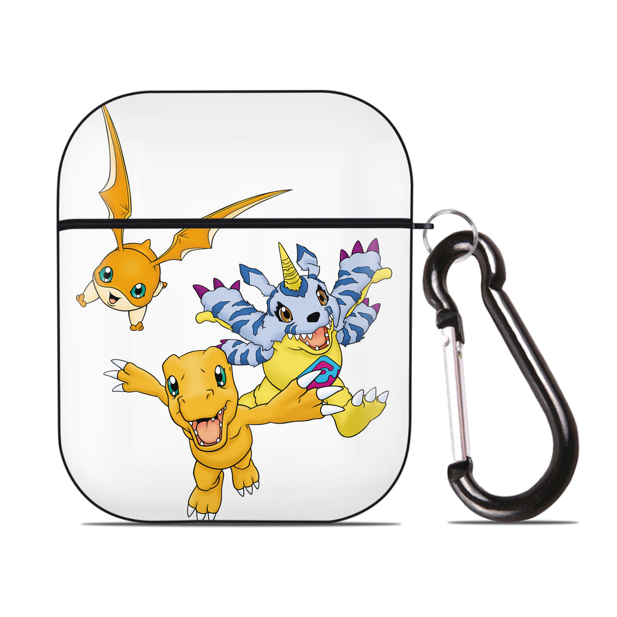 （画像用） Digimon デジタルモンスター/デジモン AirPods 第2世代保護ケース ハードシェル ブラック 耐衝撃・防指紋・カラビナ付き