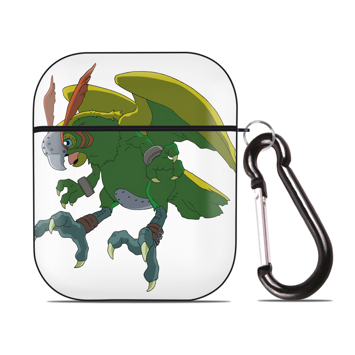 （画像用） Digimon デジタルモンスター/デジモン AirPods 第2世代保護ケース ハードシェル ブラック 耐衝撃・防指紋・カラビナ付き