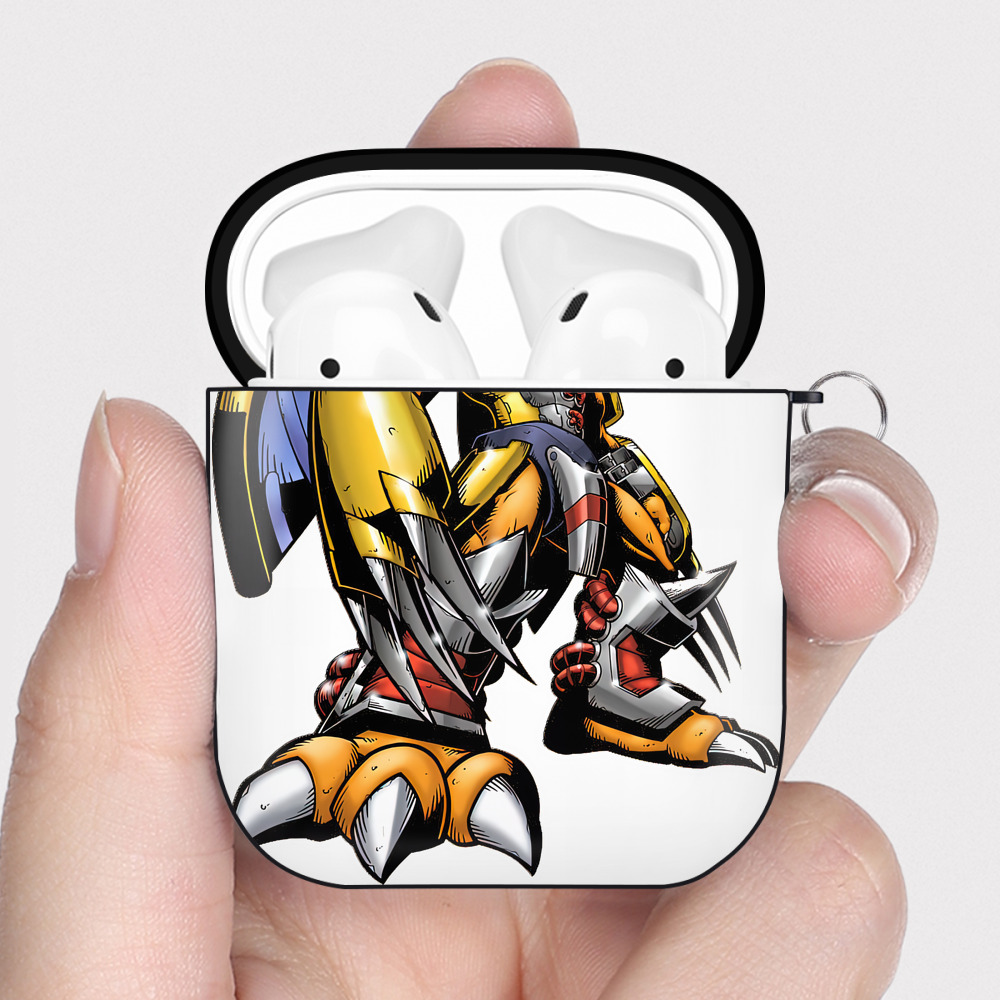 （画像用） Digimon デジタルモンスター/デジモン AirPods 第2世代保護ケース ハードシェル ブラック 耐衝撃・防指紋・カラビナ付き