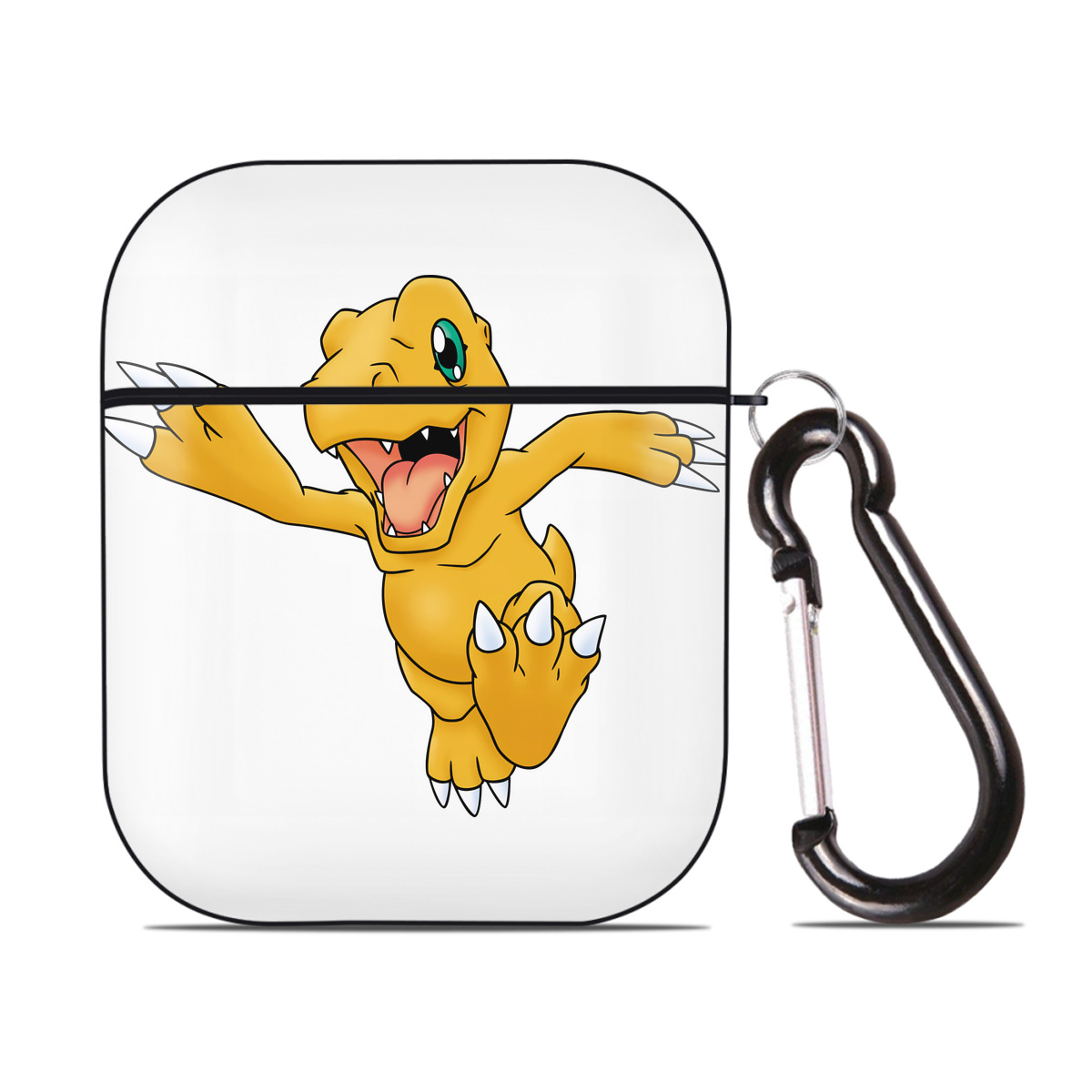 （画像用） Digimon デジタルモンスター/デジモン AirPods 第2世代保護ケース ハードシェル ブラック 耐衝撃・防指紋・カラビナ付き