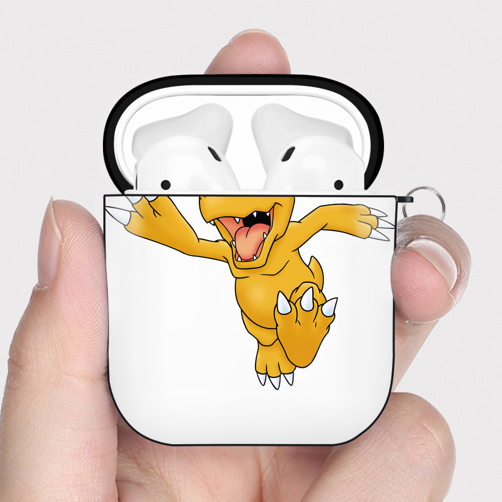 （画像用） Digimon デジタルモンスター/デジモン AirPods 第2世代保護ケース ハードシェル ブラック 耐衝撃・防指紋・カラビナ付き