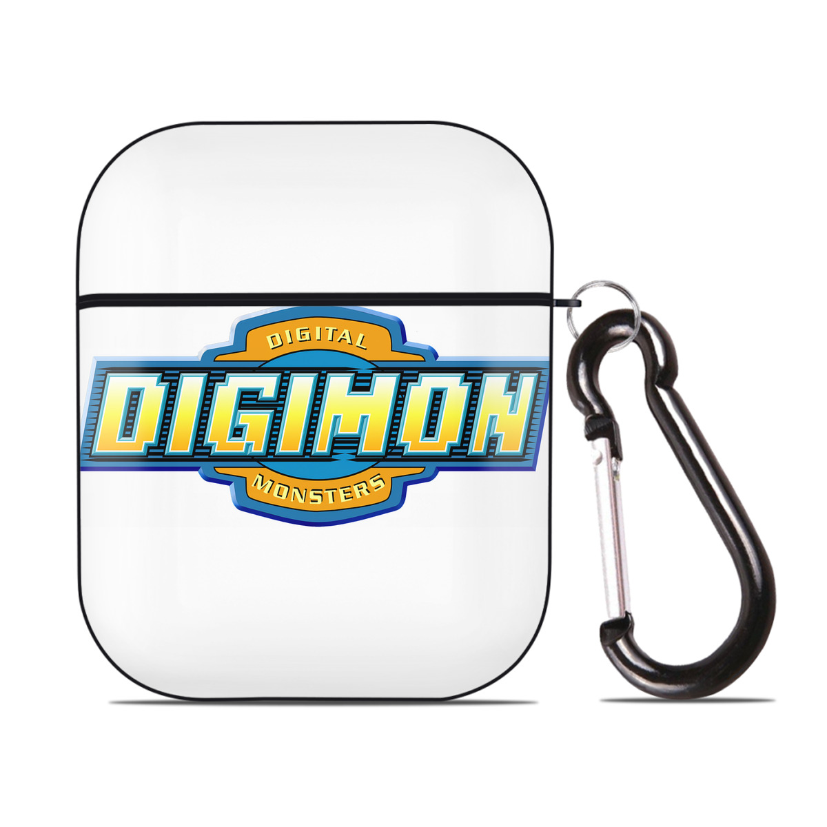 （画像用） Digimon デジタルモンスター/デジモン AirPods 第2世代保護ケース ハードシェル ブラック 耐衝撃・防指紋・カラビナ付き