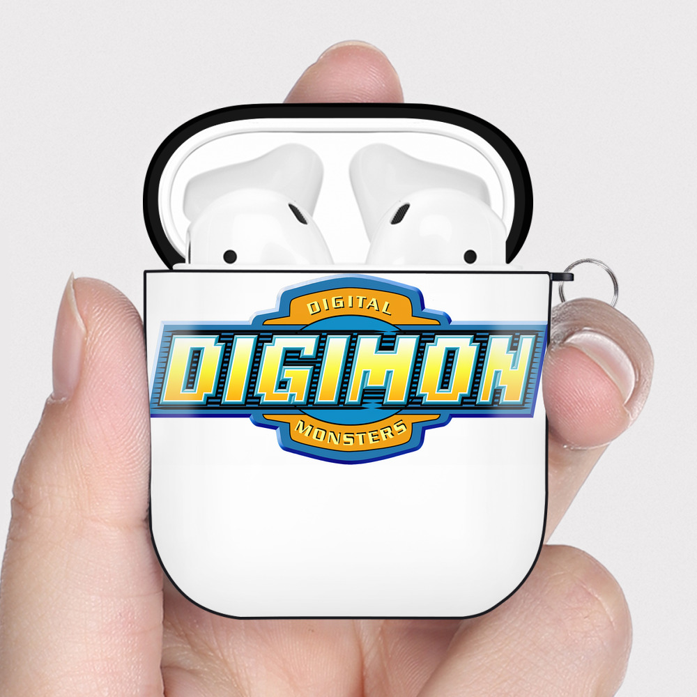 （画像用） Digimon デジタルモンスター/デジモン AirPods 第2世代保護ケース ハードシェル ブラック 耐衝撃・防指紋・カラビナ付き