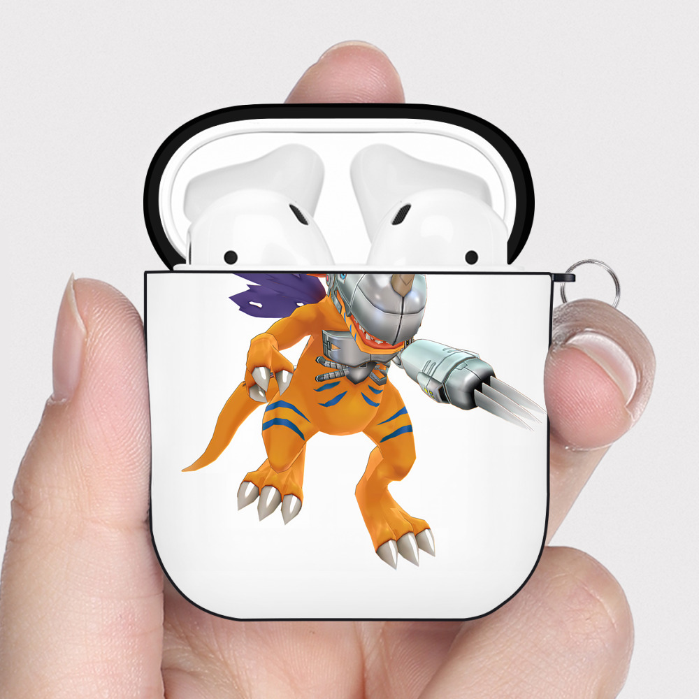 （画像用） Digimon デジタルモンスター/デジモン AirPods 第2世代保護ケース ハードシェル ブラック 耐衝撃・防指紋・カラビナ付き