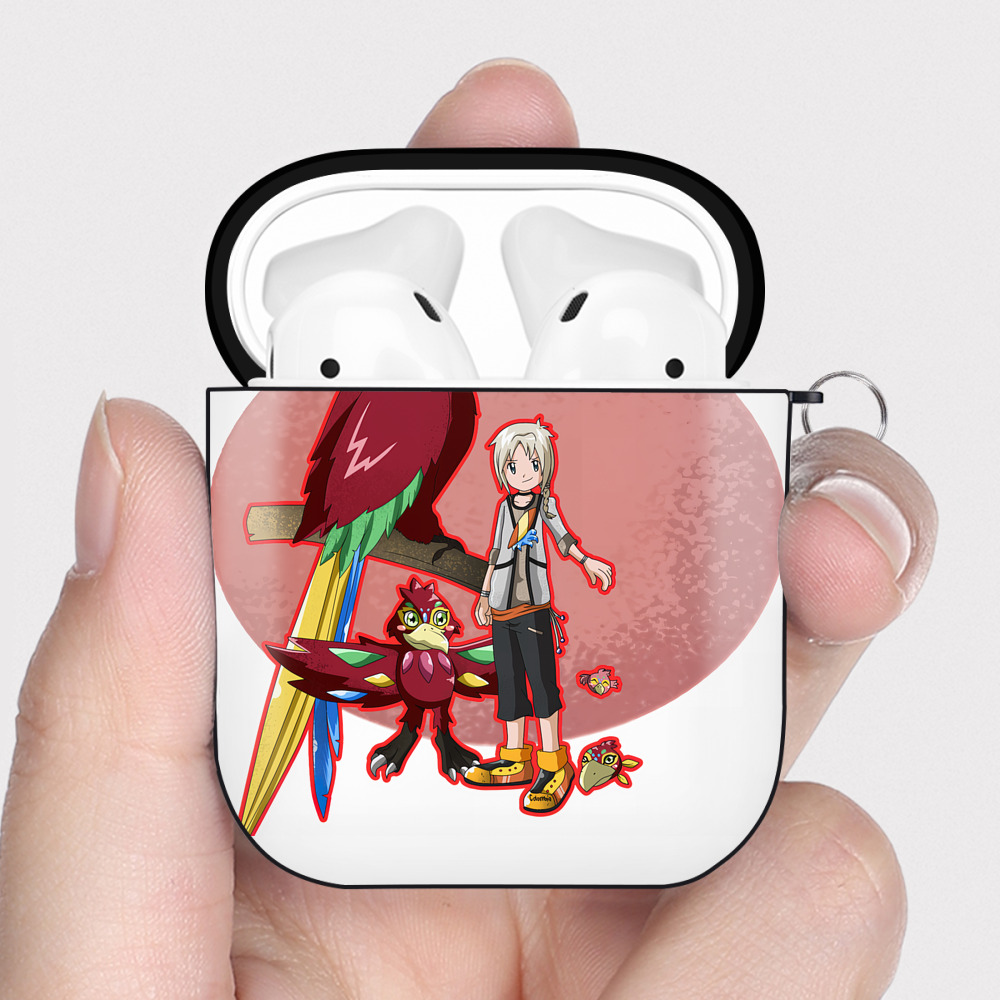 （画像用） Digimon デジタルモンスター/デジモン AirPods 第2世代保護ケース ハードシェル ブラック 耐衝撃・防指紋・カラビナ付き