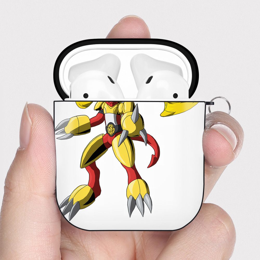 （画像用） Digimon デジタルモンスター/デジモン AirPods 第2世代保護ケース ハードシェル ブラック 耐衝撃・防指紋・カラビナ付き