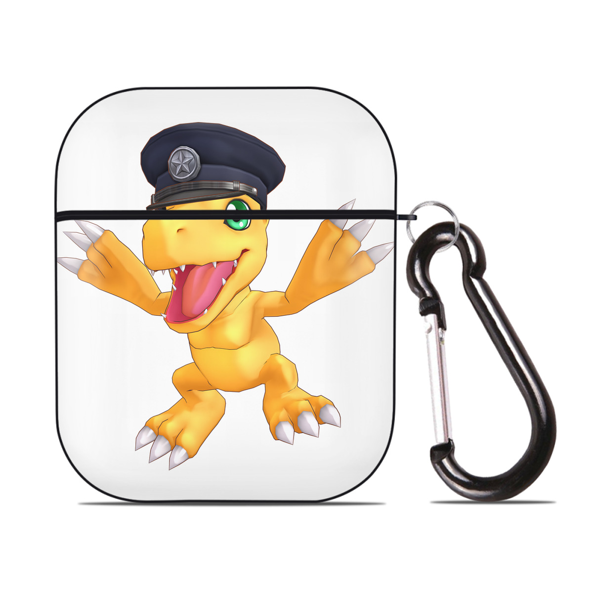 （画像用） Digimon デジタルモンスター/デジモン AirPods 第2世代保護ケース ハードシェル ブラック 耐衝撃・防指紋・カラビナ付き
