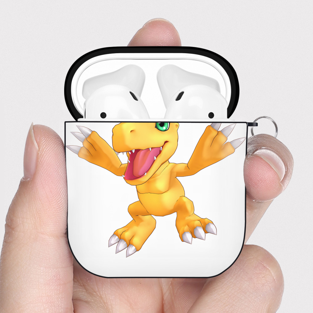 （画像用） Digimon デジタルモンスター/デジモン AirPods 第2世代保護ケース ハードシェル ブラック 耐衝撃・防指紋・カラビナ付き