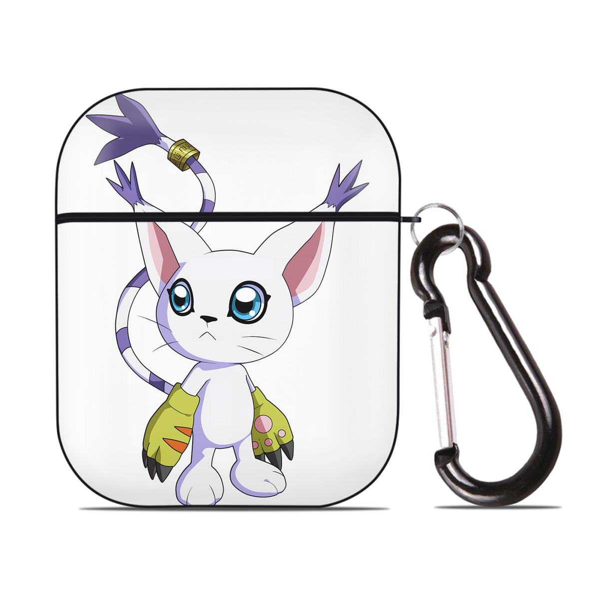 （画像用） Digimon デジタルモンスター/デジモン AirPods 第2世代保護ケース ハードシェル ブラック 耐衝撃・防指紋・カラビナ付き