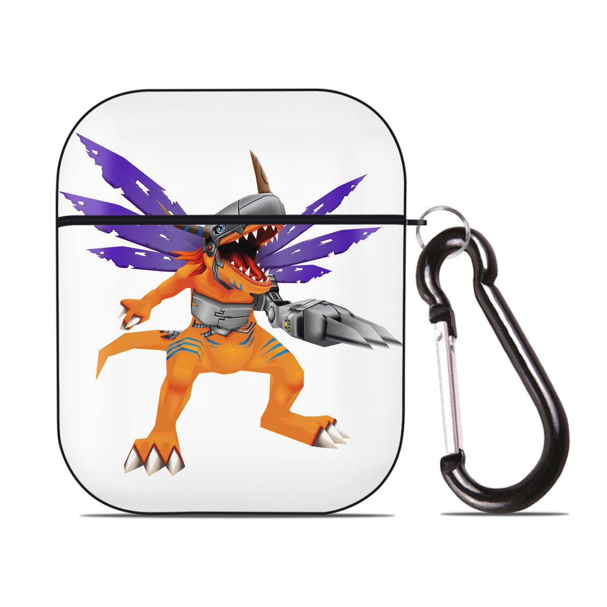 （画像用） Digimon デジタルモンスター/デジモン AirPods 第2世代保護ケース ハードシェル ブラック 耐衝撃・防指紋・カラビナ付き