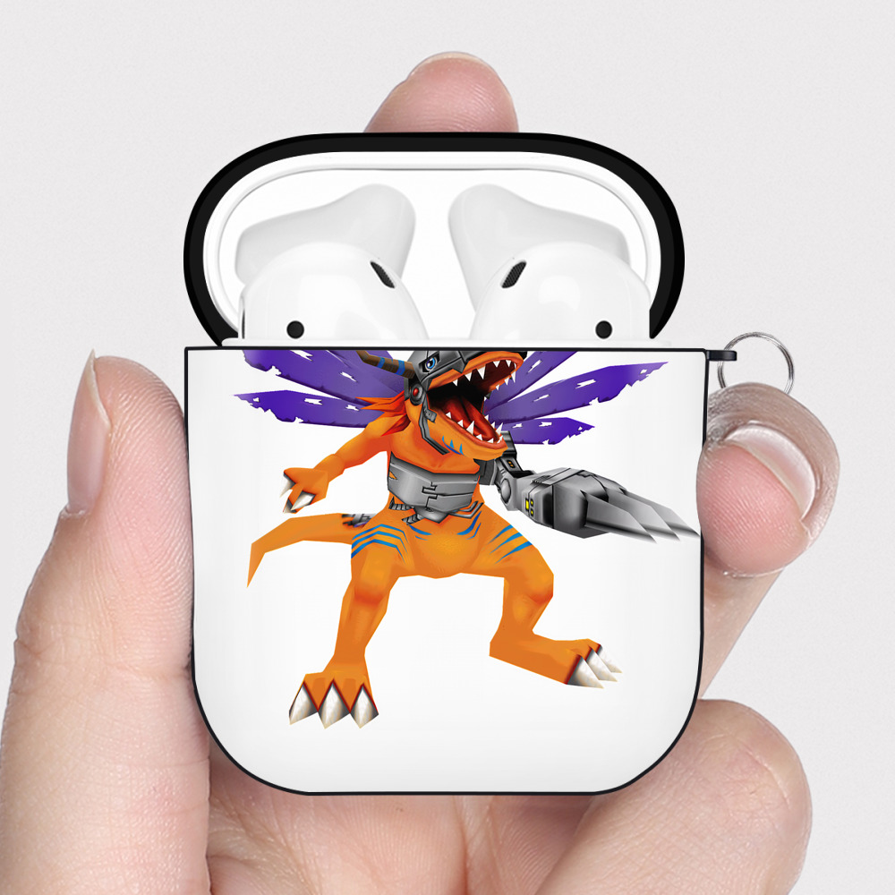 （画像用） Digimon デジタルモンスター/デジモン AirPods 第2世代保護ケース ハードシェル ブラック 耐衝撃・防指紋・カラビナ付き