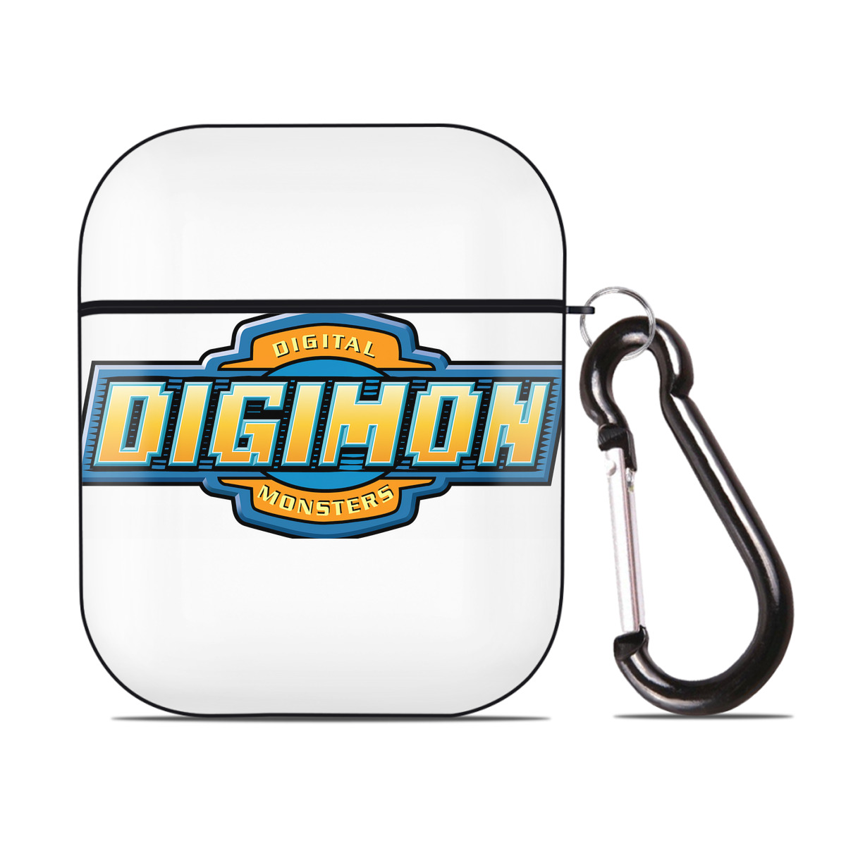 （画像用） Digimon デジタルモンスター/デジモン AirPods 第2世代保護ケース ハードシェル ブラック 耐衝撃・防指紋・カラビナ付き