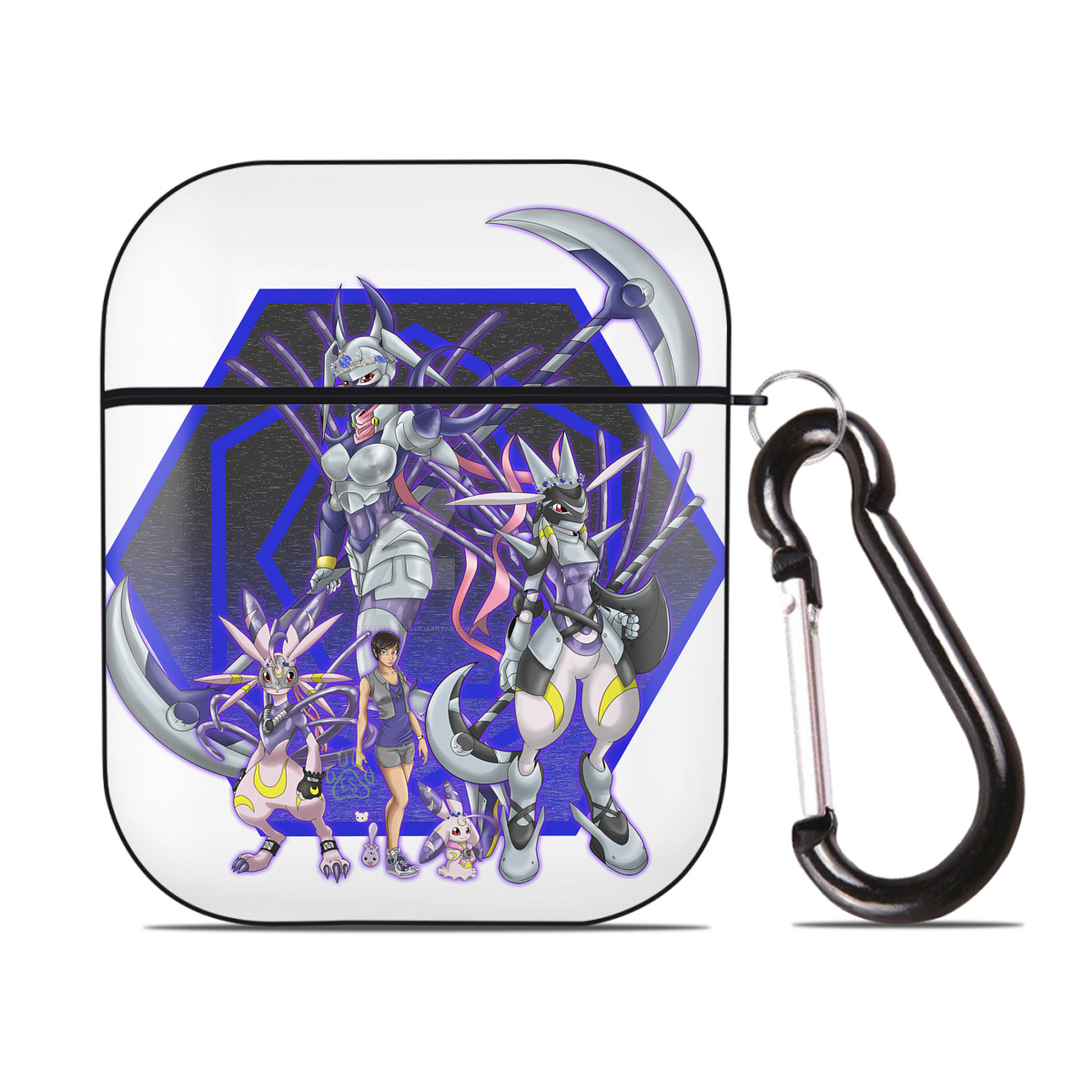 （画像用） Digimon デジタルモンスター/デジモン AirPods 第2世代保護ケース ハードシェル ブラック 耐衝撃・防指紋・カラビナ付き