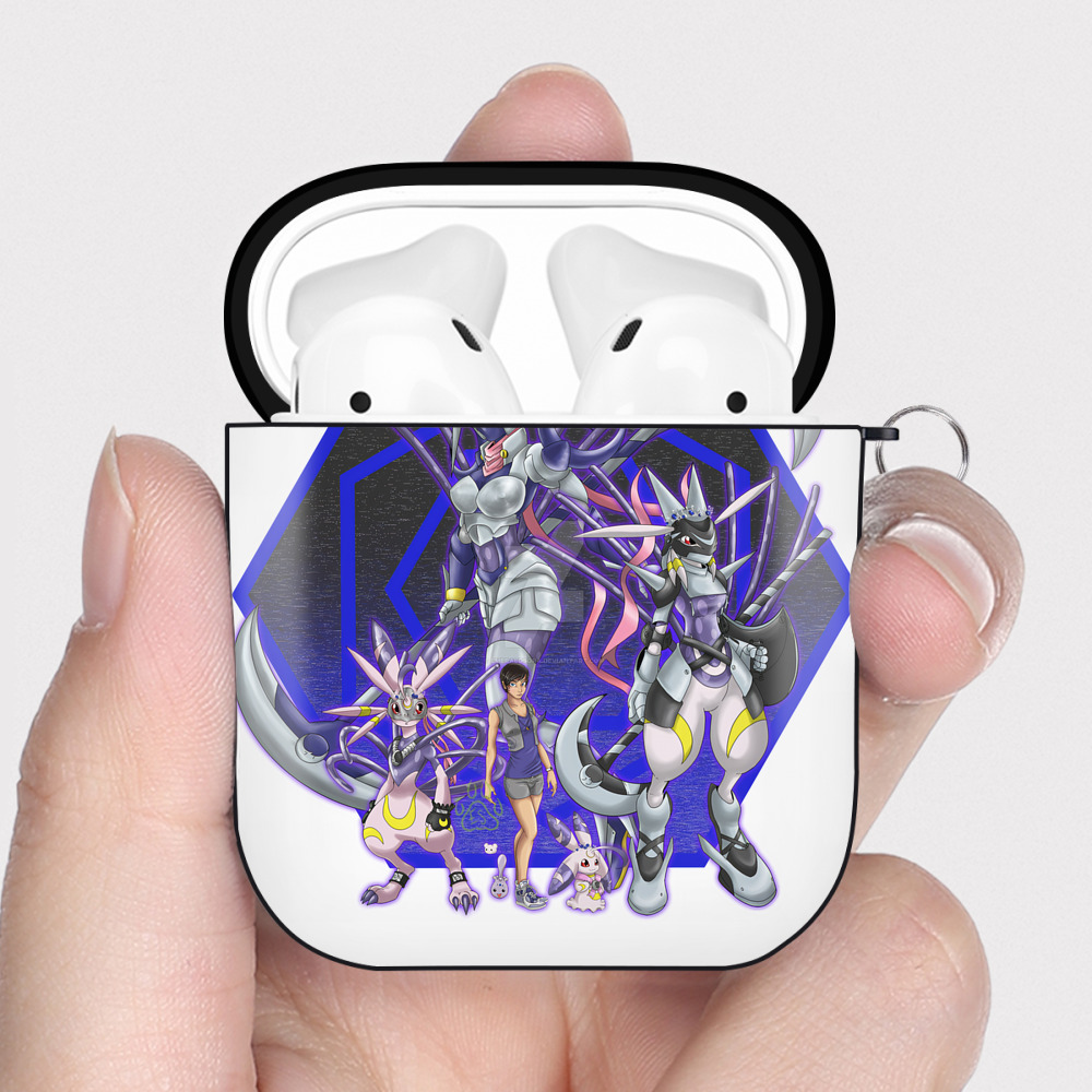 （画像用） Digimon デジタルモンスター/デジモン AirPods 第2世代保護ケース ハードシェル ブラック 耐衝撃・防指紋・カラビナ付き