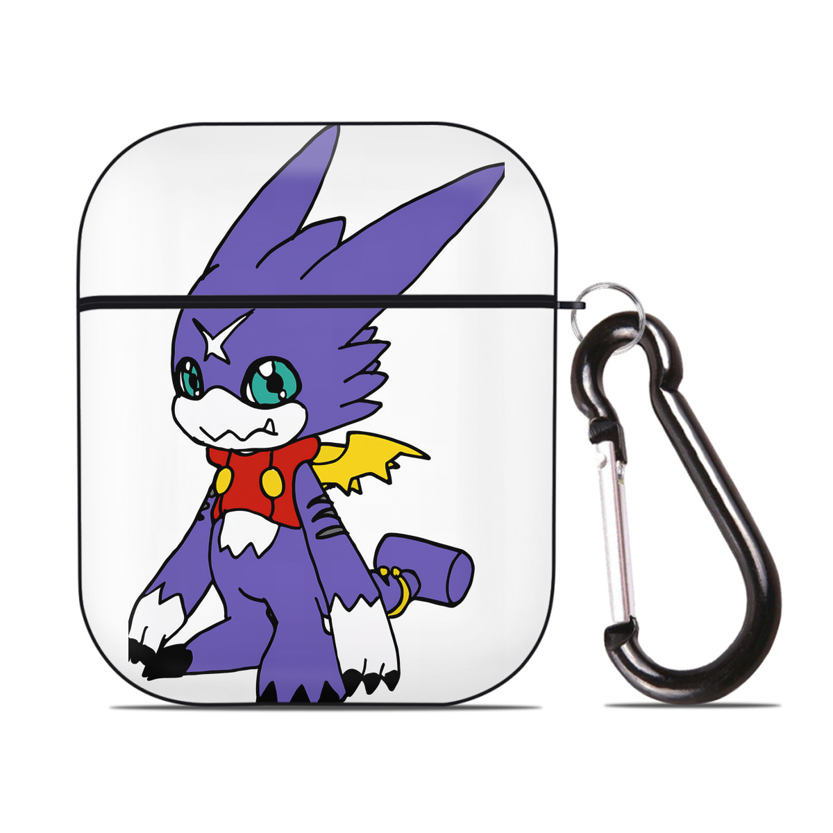（画像用） Digimon デジタルモンスター/デジモン AirPods 第2世代保護ケース ハードシェル ブラック 耐衝撃・防指紋・カラビナ付き