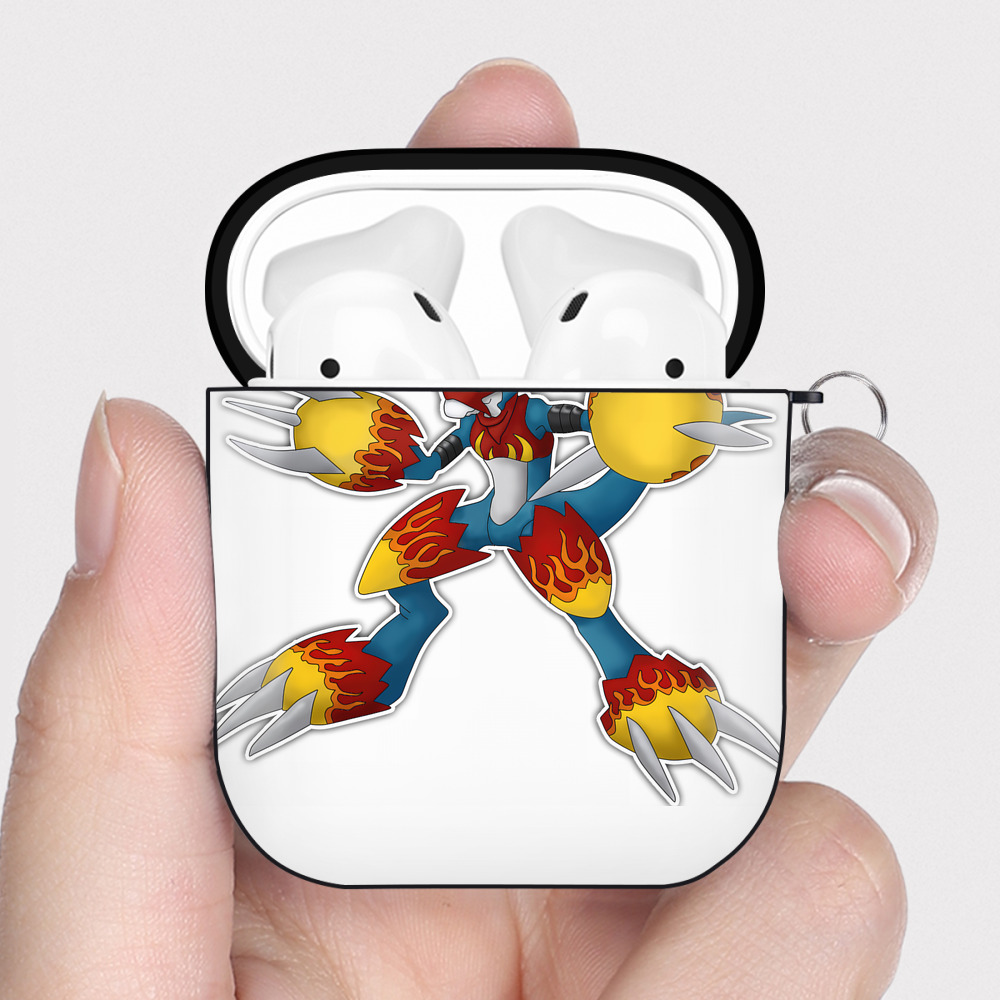 （画像用） Digimon デジタルモンスター/デジモン AirPods 第2世代保護ケース ハードシェル ブラック 耐衝撃・防指紋・カラビナ付き