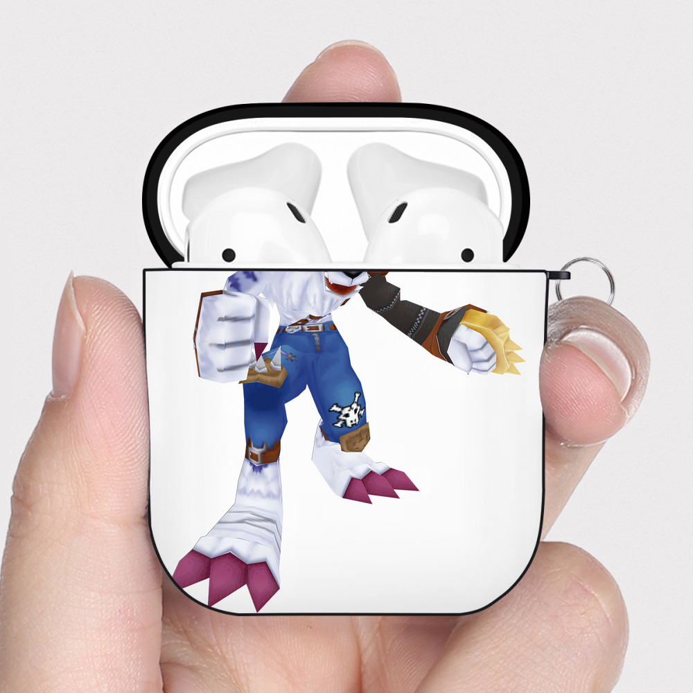 （画像用） Digimon デジタルモンスター/デジモン AirPods 第2世代保護ケース ハードシェル ブラック 耐衝撃・防指紋・カラビナ付き