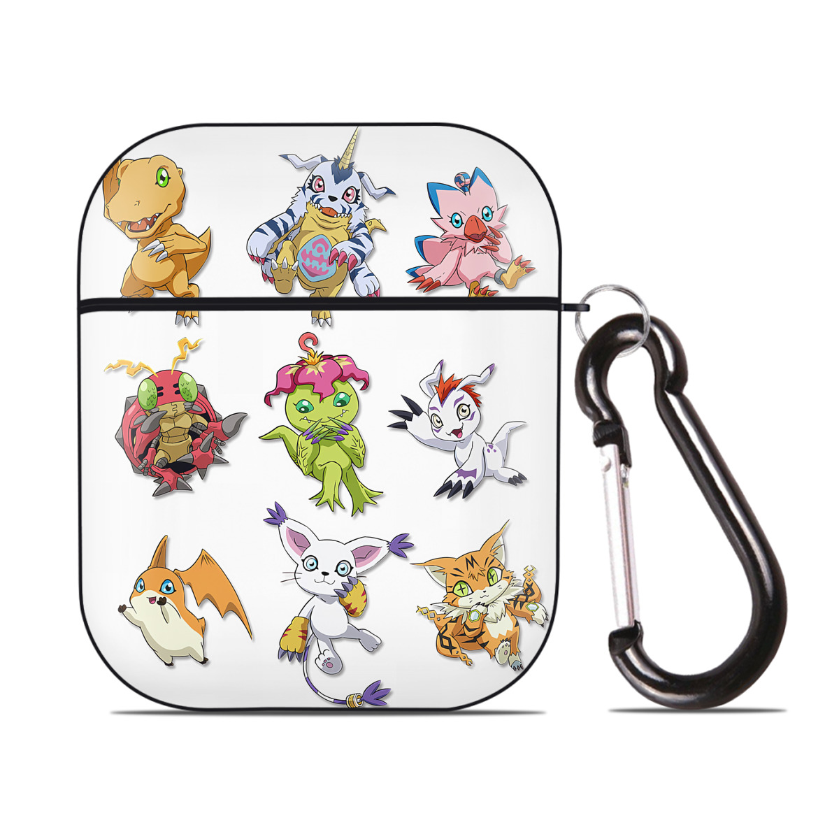 （画像用） Digimon デジタルモンスター/デジモン AirPods 第2世代保護ケース ハードシェル ブラック 耐衝撃・防指紋・カラビナ付き