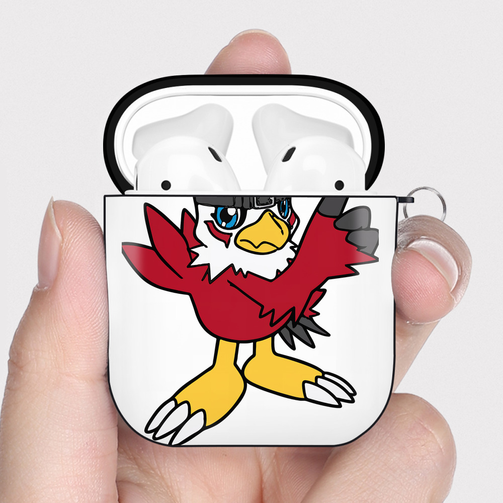 （画像用） Digimon デジタルモンスター/デジモン AirPods 第2世代保護ケース ハードシェル ブラック 耐衝撃・防指紋・カラビナ付き
