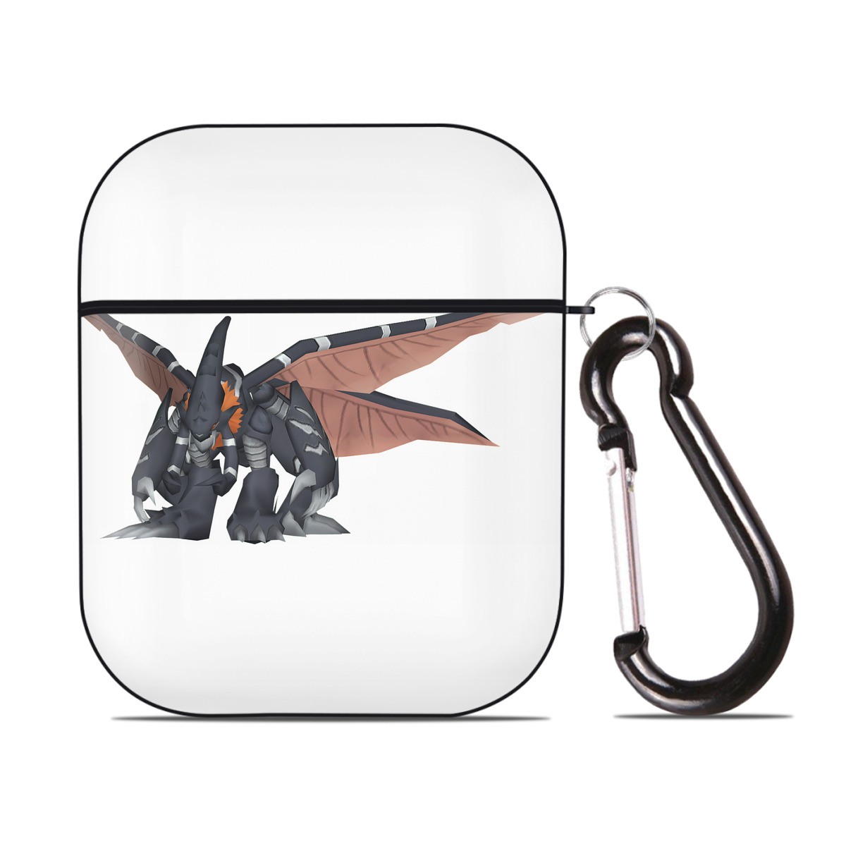 （画像用） Digimon デジタルモンスター/デジモン AirPods 第2世代保護ケース ハードシェル ブラック 耐衝撃・防指紋・カラビナ付き