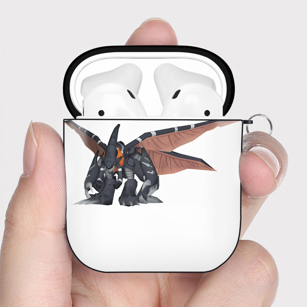 （画像用） Digimon デジタルモンスター/デジモン AirPods 第2世代保護ケース ハードシェル ブラック 耐衝撃・防指紋・カラビナ付き
