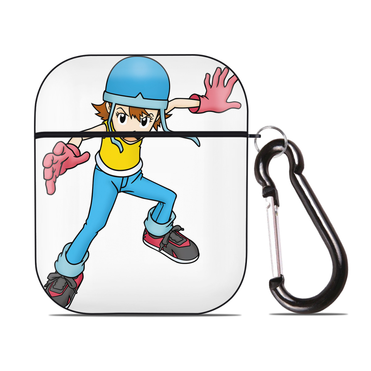（画像用） Digimon デジタルモンスター/デジモン AirPods 第2世代保護ケース ハードシェル ブラック 耐衝撃・防指紋・カラビナ付き