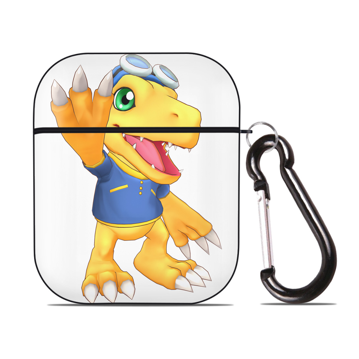 （画像用） Digimon デジタルモンスター/デジモン AirPods 第2世代保護ケース ハードシェル ブラック 耐衝撃・防指紋・カラビナ付き