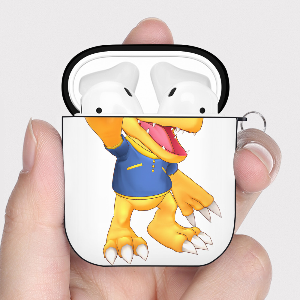 （画像用） Digimon デジタルモンスター/デジモン AirPods 第2世代保護ケース ハードシェル ブラック 耐衝撃・防指紋・カラビナ付き