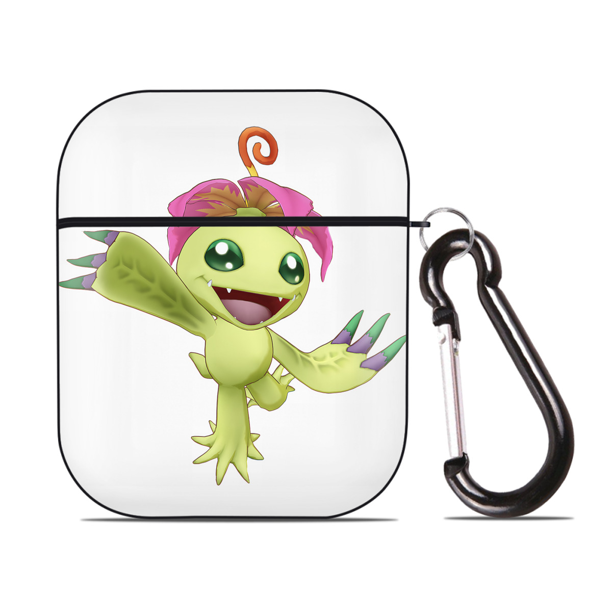 （画像用） Digimon デジタルモンスター/デジモン AirPods 第2世代保護ケース ハードシェル ブラック 耐衝撃・防指紋・カラビナ付き