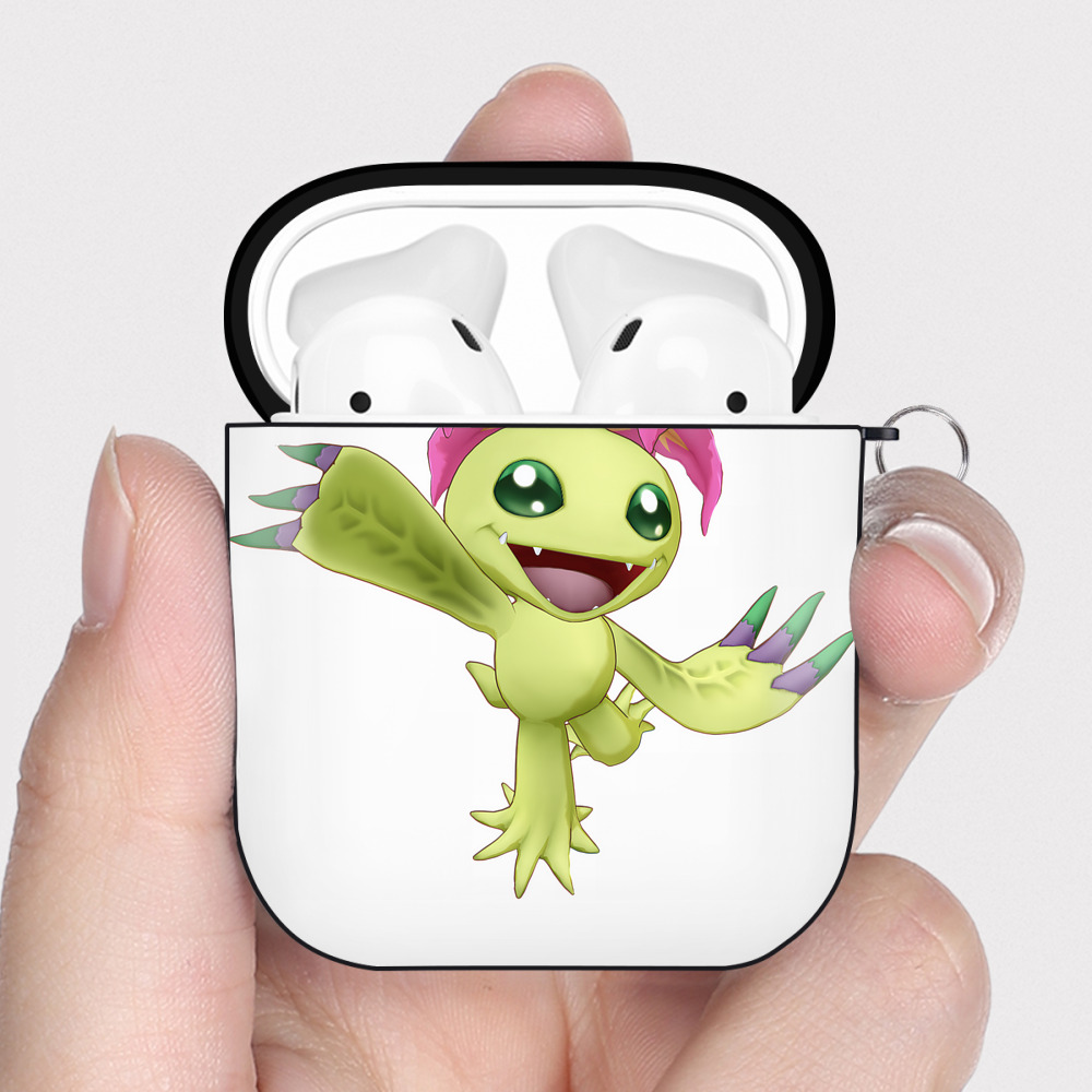（画像用） Digimon デジタルモンスター/デジモン AirPods 第2世代保護ケース ハードシェル ブラック 耐衝撃・防指紋・カラビナ付き