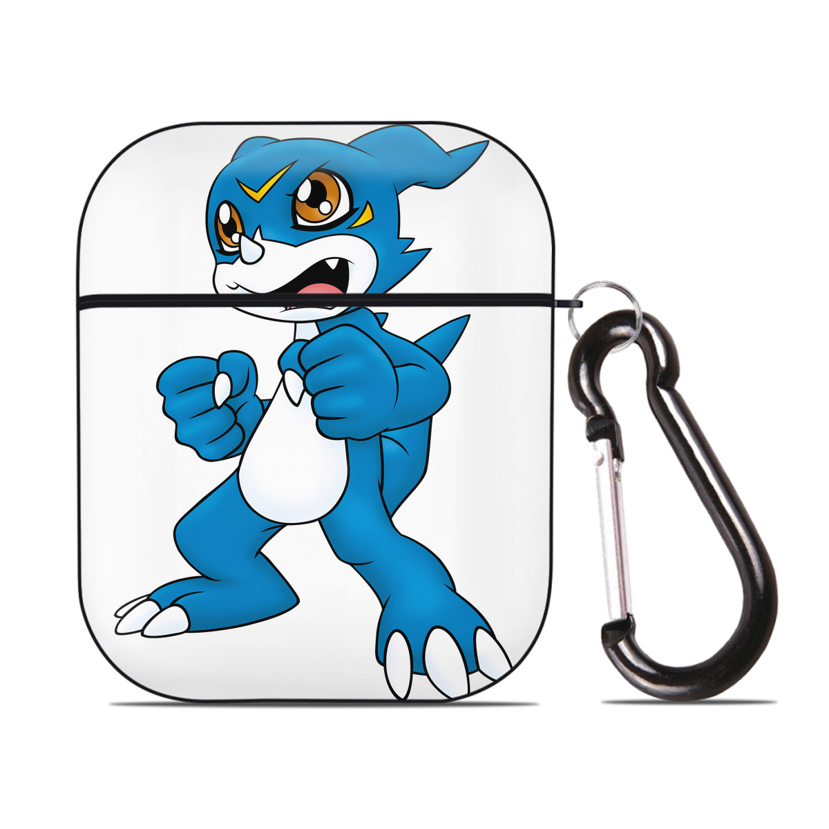 （画像用） Digimon デジタルモンスター/デジモン AirPods 第2世代保護ケース ハードシェル ブラック 耐衝撃・防指紋・カラビナ付き