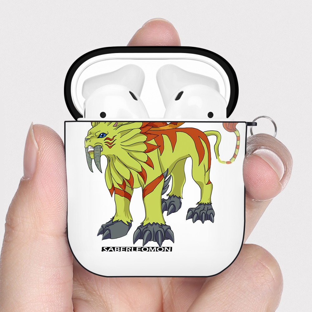 （画像用） Digimon デジタルモンスター/デジモン AirPods 第2世代保護ケース ハードシェル ブラック 耐衝撃・防指紋・カラビナ付き