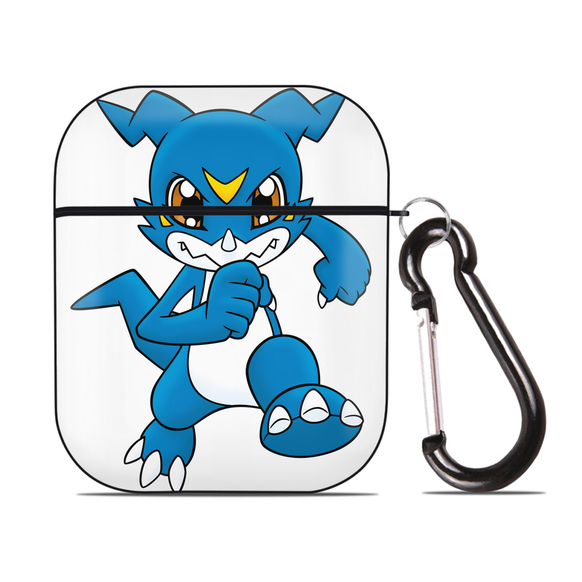 （画像用） Digimon デジタルモンスター/デジモン AirPods 第2世代保護ケース ハードシェル ブラック 耐衝撃・防指紋・カラビナ付き