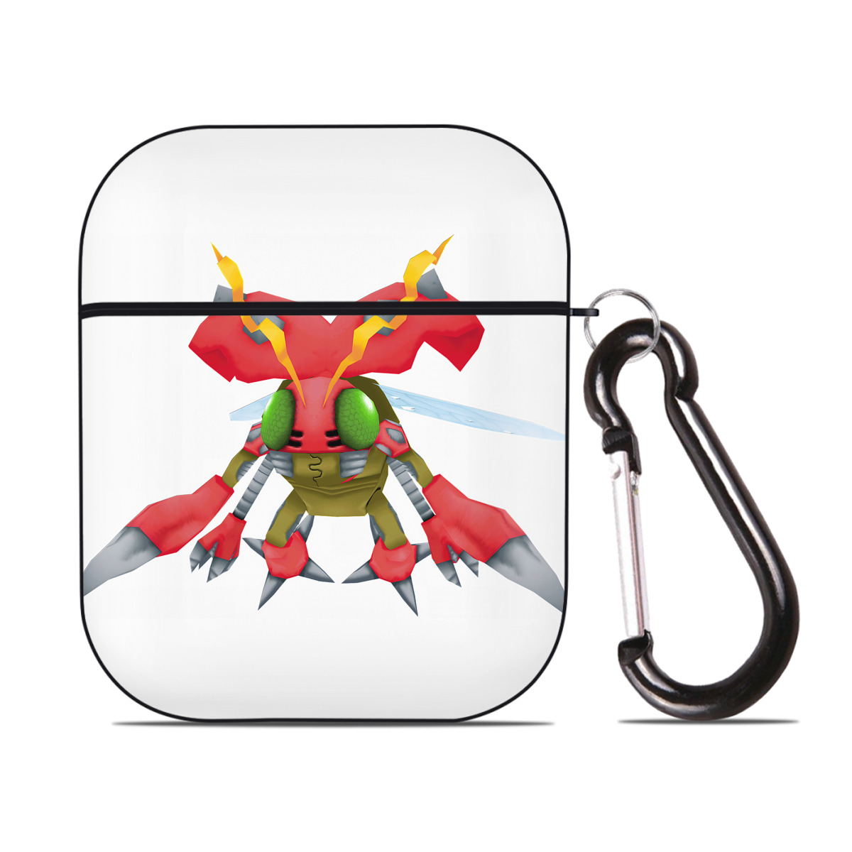 （画像用） Digimon デジタルモンスター/デジモン AirPods 第2世代保護ケース ハードシェル ブラック 耐衝撃・防指紋・カラビナ付き