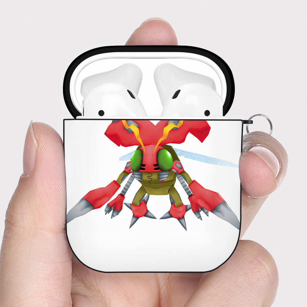 （画像用） Digimon デジタルモンスター/デジモン AirPods 第2世代保護ケース ハードシェル ブラック 耐衝撃・防指紋・カラビナ付き