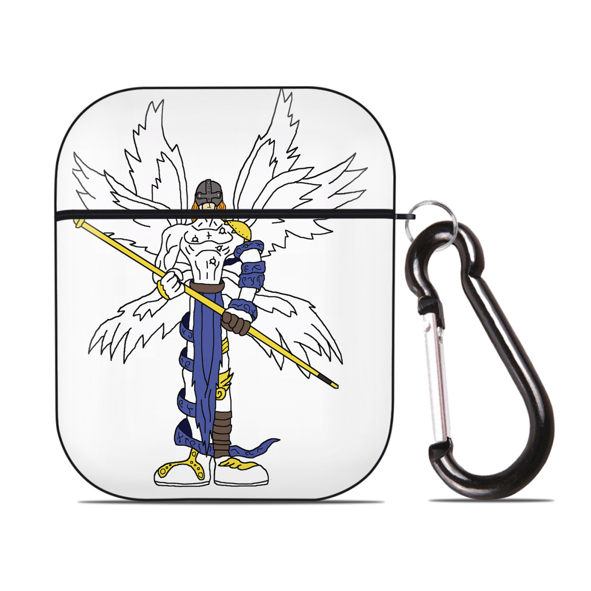 （画像用） Digimon デジタルモンスター/デジモン AirPods 第2世代保護ケース ハードシェル ブラック 耐衝撃・防指紋・カラビナ付き