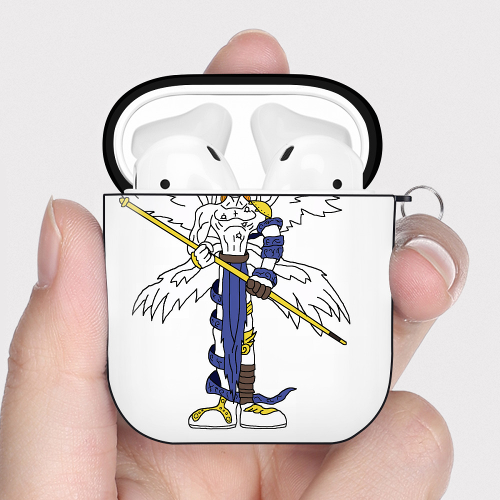 （画像用） Digimon デジタルモンスター/デジモン AirPods 第2世代保護ケース ハードシェル ブラック 耐衝撃・防指紋・カラビナ付き