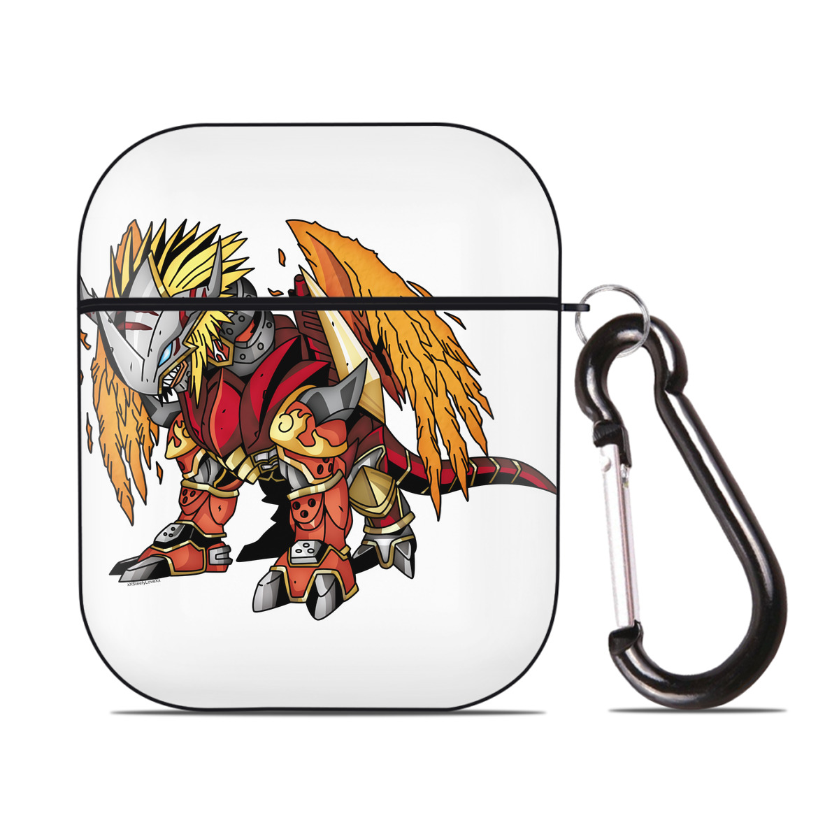 （画像用） Digimon デジタルモンスター/デジモン AirPods 第2世代保護ケース ハードシェル ブラック 耐衝撃・防指紋・カラビナ付き
