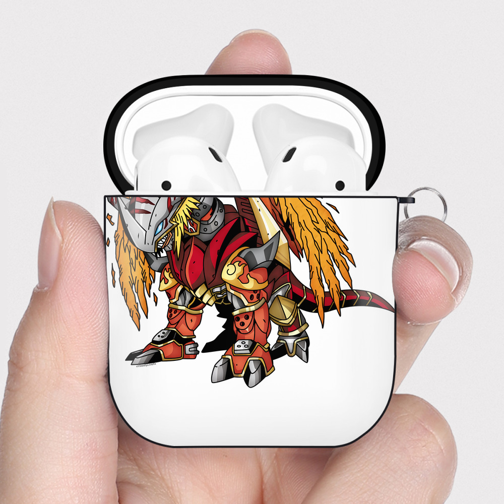 （画像用） Digimon デジタルモンスター/デジモン AirPods 第2世代保護ケース ハードシェル ブラック 耐衝撃・防指紋・カラビナ付き
