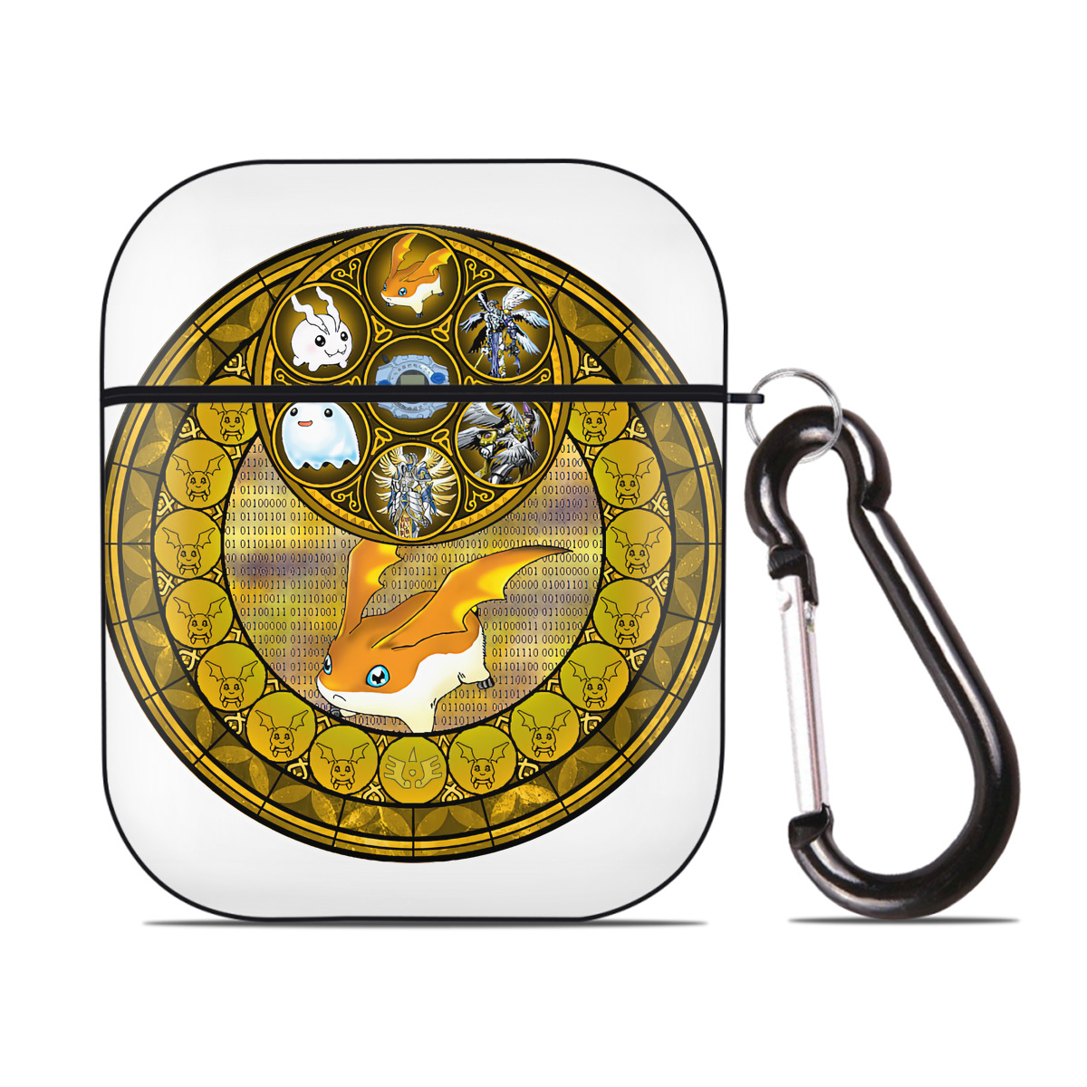 （画像用） Digimon デジタルモンスター/デジモン AirPods 第2世代保護ケース ハードシェル ブラック 耐衝撃・防指紋・カラビナ付き