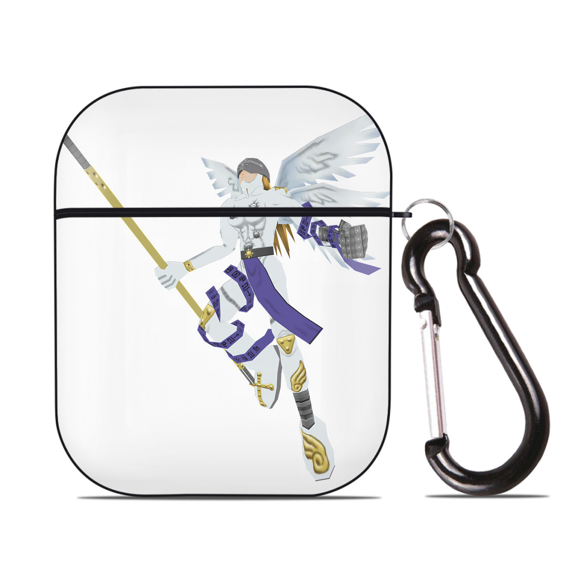 （画像用） Digimon デジタルモンスター/デジモン AirPods 第2世代保護ケース ハードシェル ブラック 耐衝撃・防指紋・カラビナ付き