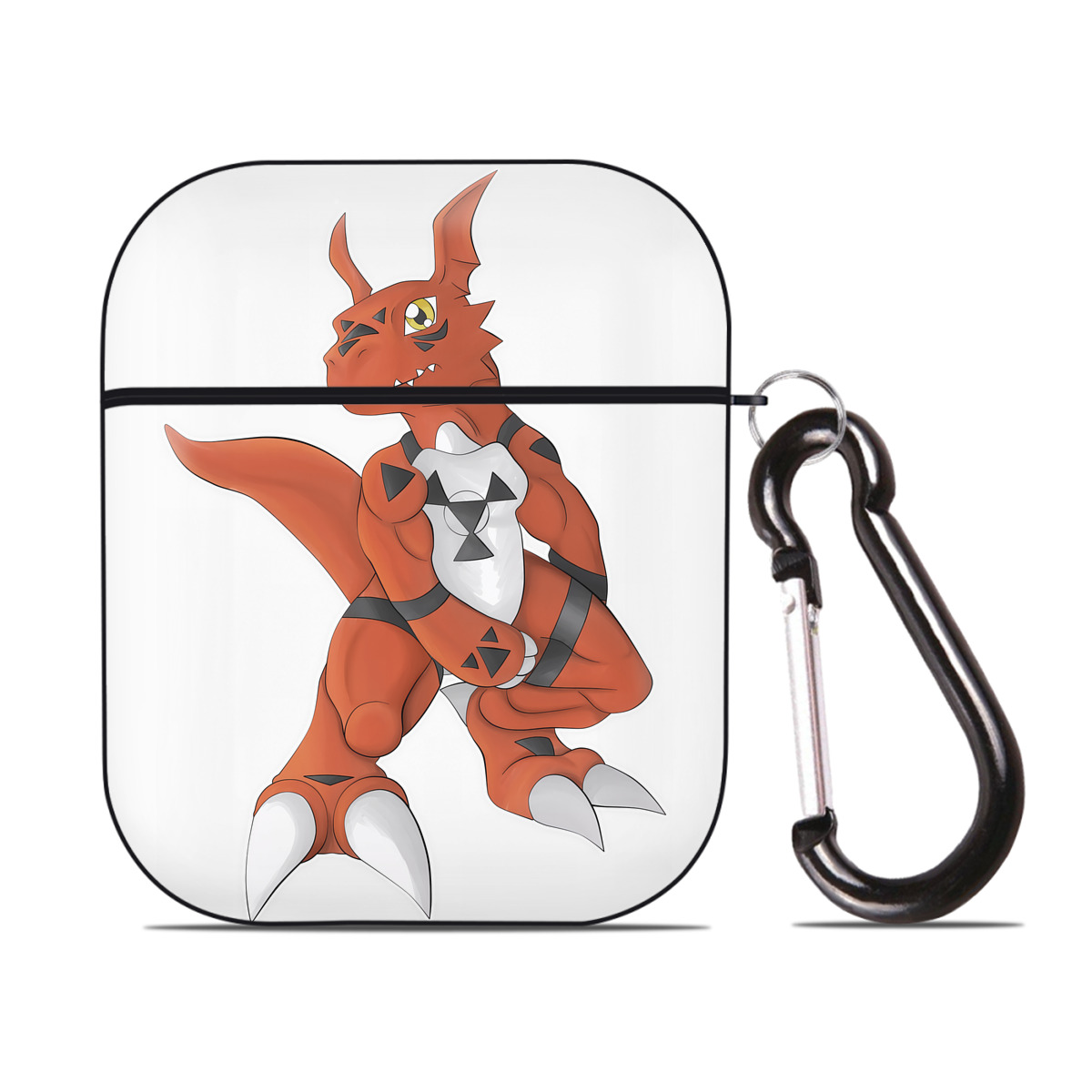 （画像用） Digimon デジタルモンスター/デジモン AirPods 第2世代保護ケース ハードシェル ブラック 耐衝撃・防指紋・カラビナ付き
