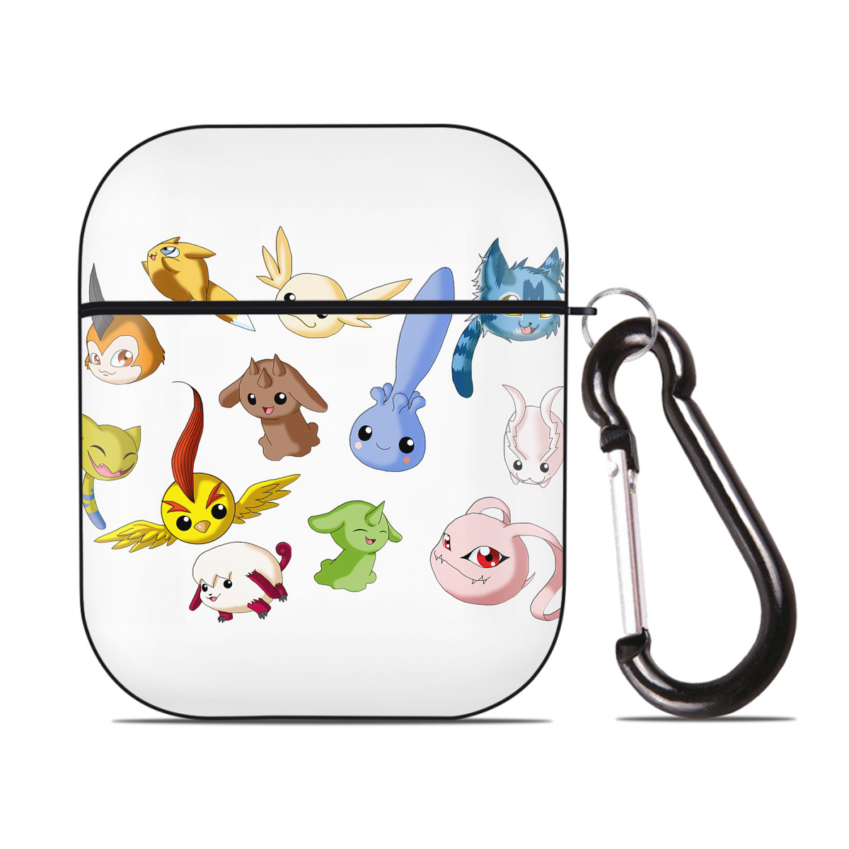 （画像用） Digimon デジタルモンスター/デジモン AirPods 第2世代保護ケース ハードシェル ブラック 耐衝撃・防指紋・カラビナ付き