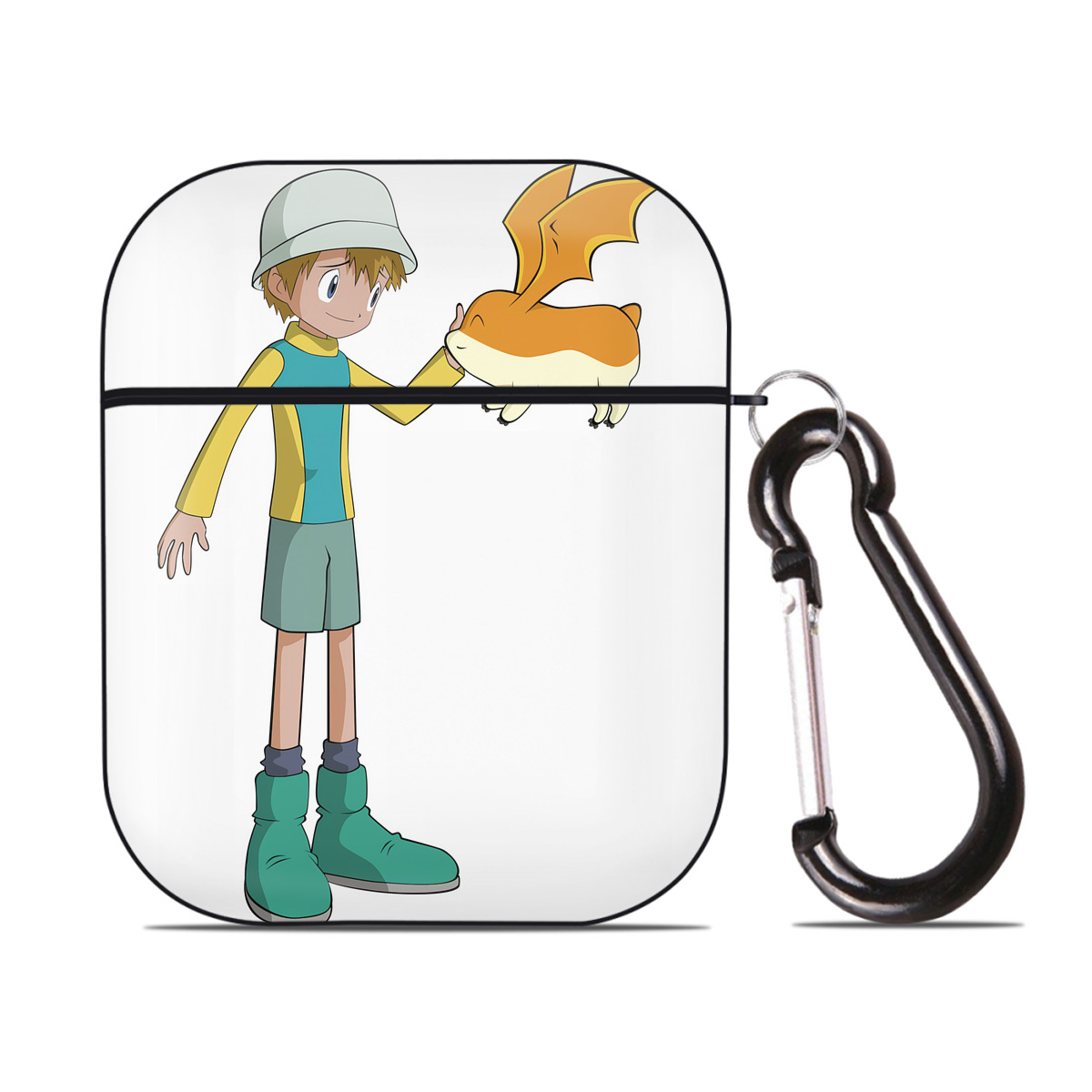 （画像用） Digimon デジタルモンスター/デジモン AirPods 第2世代保護ケース ハードシェル ブラック 耐衝撃・防指紋・カラビナ付き
