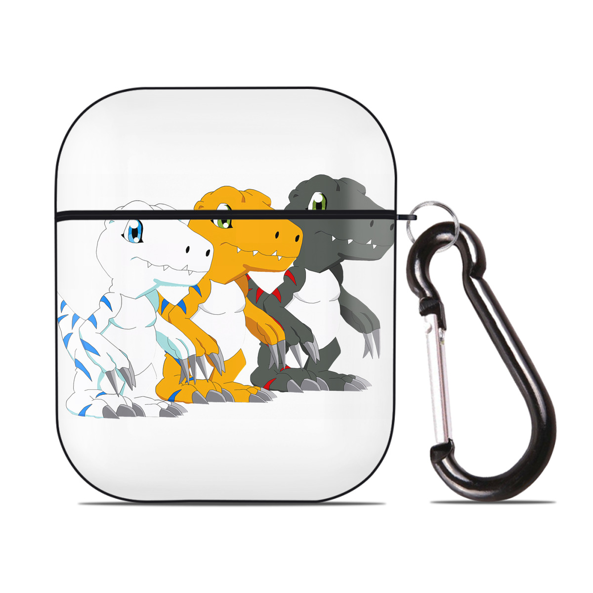 （画像用） Digimon デジタルモンスター/デジモン AirPods 第2世代保護ケース ハードシェル ブラック 耐衝撃・防指紋・カラビナ付き