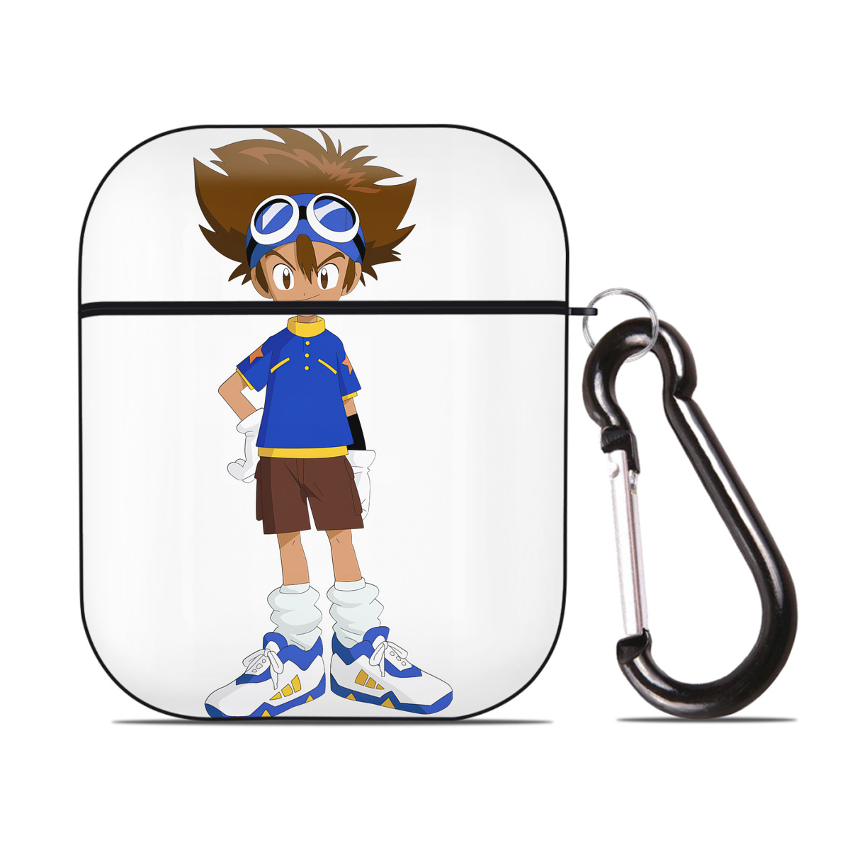 （画像用） Digimon デジタルモンスター/デジモン AirPods 第2世代保護ケース ハードシェル ブラック 耐衝撃・防指紋・カラビナ付き