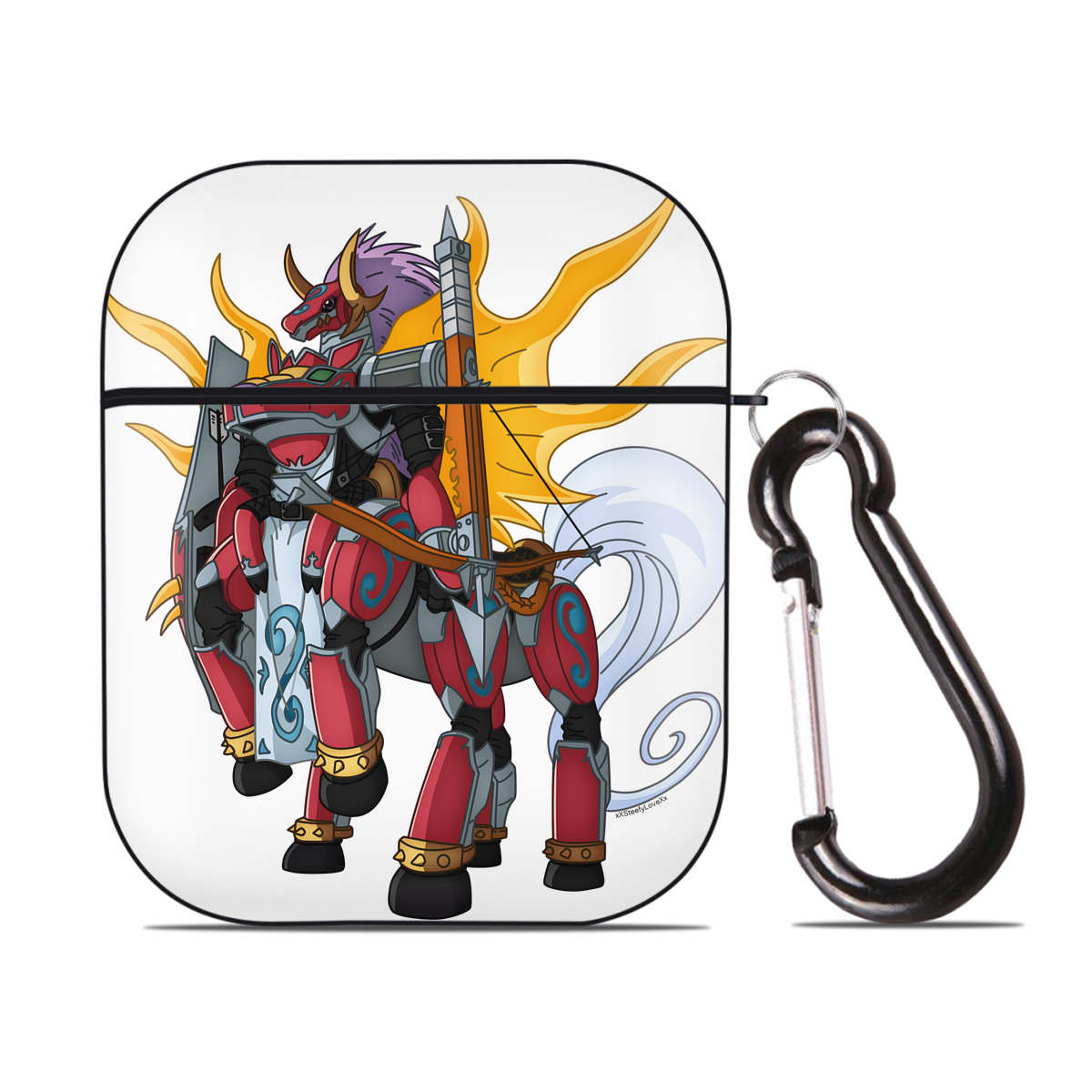 （画像用） Digimon デジタルモンスター/デジモン AirPods 第2世代保護ケース ハードシェル ブラック 耐衝撃・防指紋・カラビナ付き