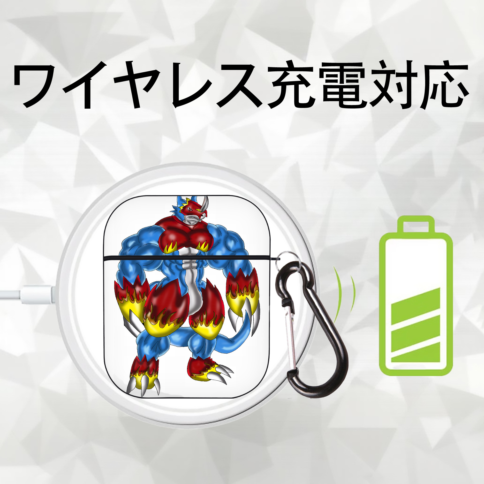 Digimon デジタルモンスター/デジモン AirPods 第2世代保護ケース ハードシェル ブラック 耐衝撃・防指紋・カラビナ付き